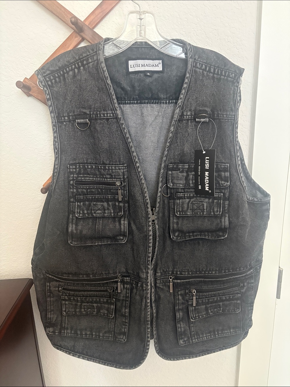 Lusi Madam Men's Black Washed Utility Vest